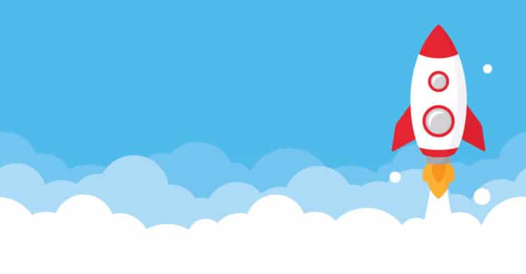 A simple illustration shows a red and white rocket launching upward through clouds against a blue sky. The image represents growth momentum and new beginnings and supports content about how to Improve Your Brand by launching bold ideas and moving forward with confidence.