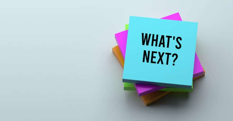 Is Your Blog Post Ready to Publish? A Complete Checklist 9 Stack of colorful sticky notes on a light gray background with the top note reading "WHAT'S NEXT?" in bold black text. This visual suits a Blog Post Ready article by pointing readers toward the next step after drafting, editing, or publishing.