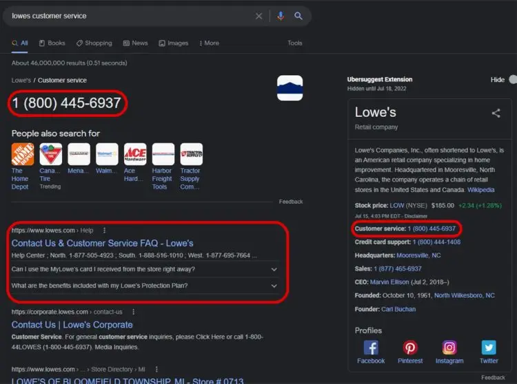 Lowes Customer Service Search Intent