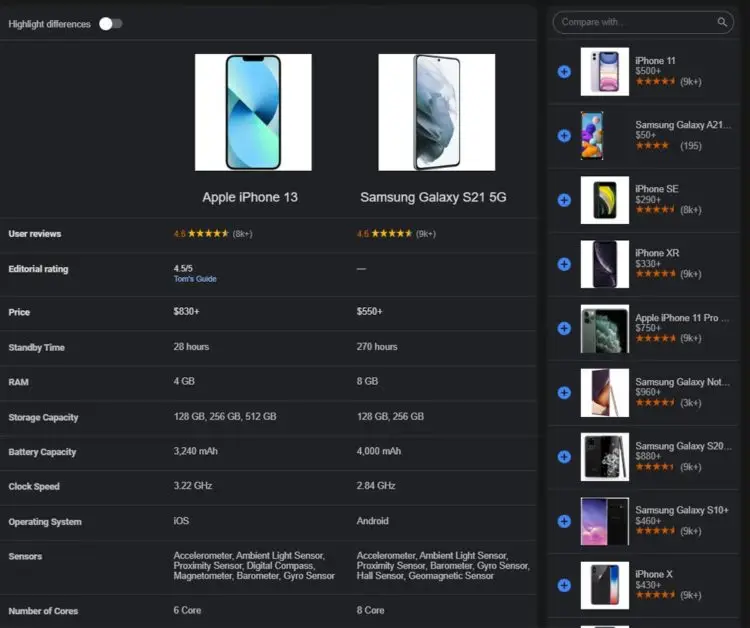 Search Intent iPhone Galaxy Details