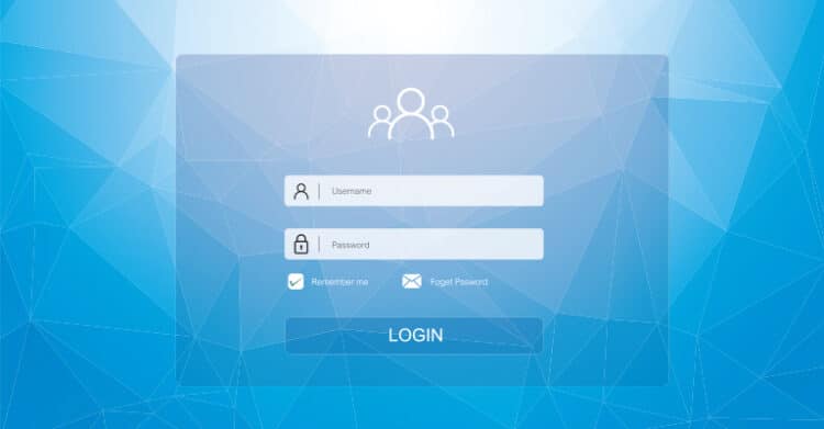 A digital login screen interface features fields for username and password, a “Remember me” checkbox, and a “Forget Password” option, all set against a blue geometric background with a user icon above the form. The image represents secure user authentication for accessing online accounts or platforms.