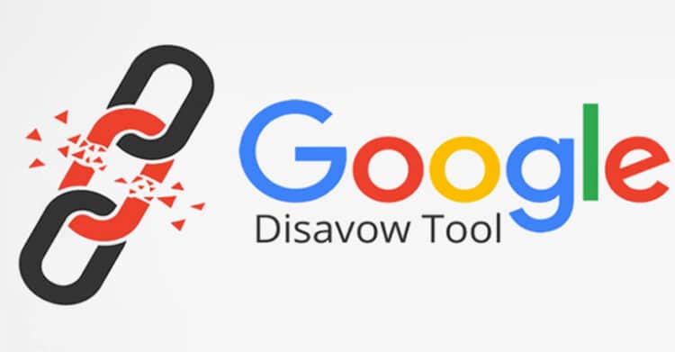 An illustration of a broken chain link next to the Google logo with the text “Disavow Tool” below it. The image represents Google's Disavow Tool, which allows website owners to tell Google to ignore specific backlinks that may be harmful to their site's SEO.