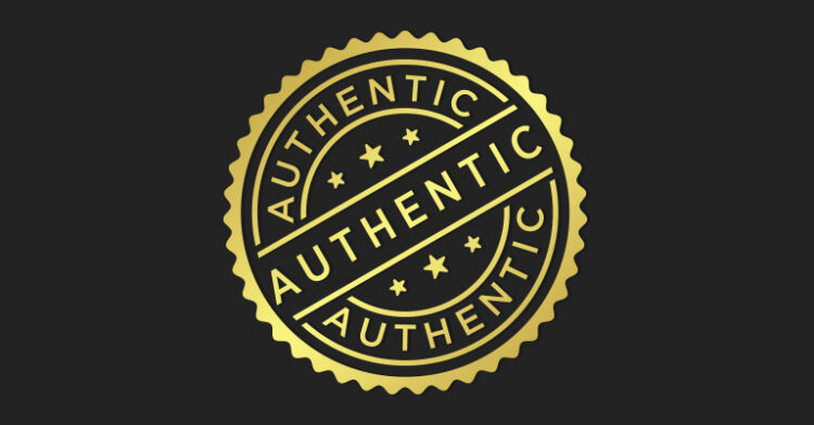 Gold seal with the word "Authentic" repeated multiple times on a black background.