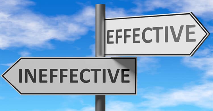 Illustration of two directional signs under a blue sky, one pointing left labeled "INEFFECTIVE" and the other pointing right labeled "EFFECTIVE." The image symbolizes decision-making or contrasting outcomes, relevant to evaluating strategies like social media promotion.