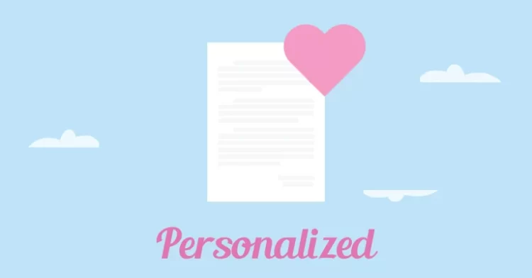 Illustration of a document with a heart icon and the word “Personalized” below, set against a light blue sky with clouds.