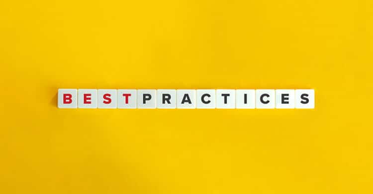 Scrabble-style tiles spelling “BEST PRACTICES” on a yellow background, with “BEST” highlighted in red.